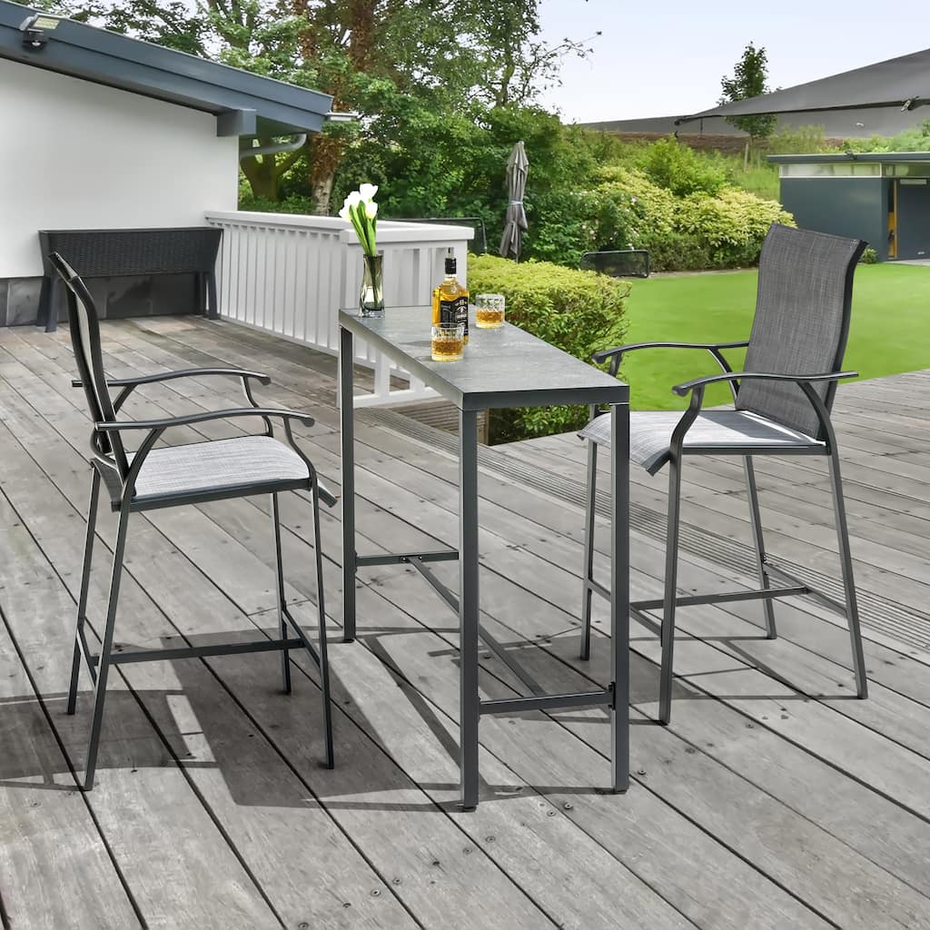 Patio 3-Piece Textilene Bar Set with High Backrest, Black and Gray