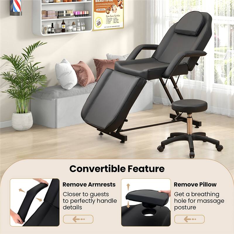 Gymax 73'' Facial Chair with Hydraulic Stool w/Detachable Armrests &