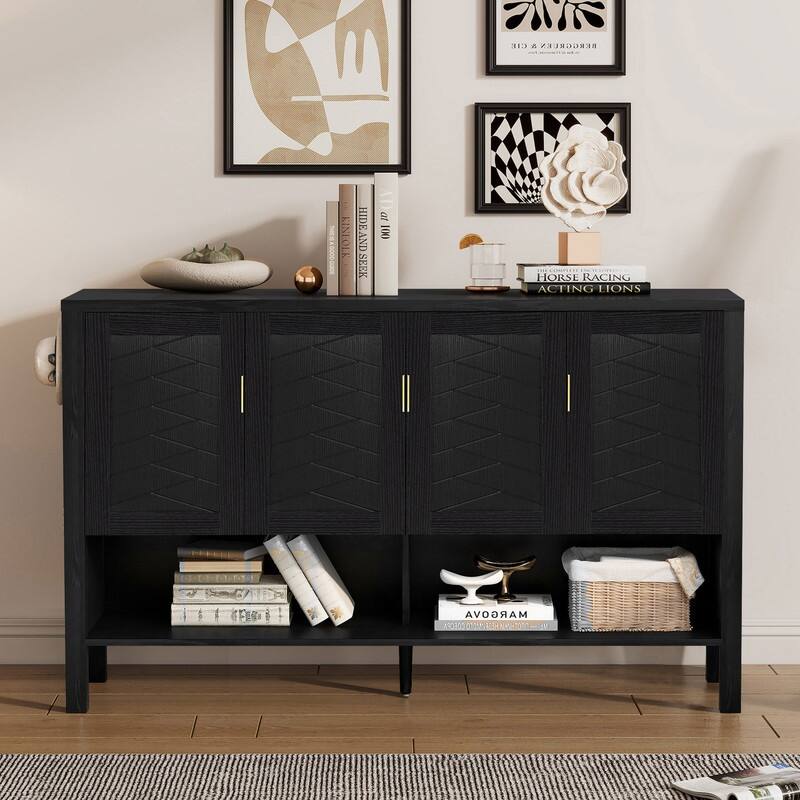 Modern 55.1" Storage Sideboard with 4-Doors, Multi Functional Buffet Table with Open Shelf and Adjustable Shelves