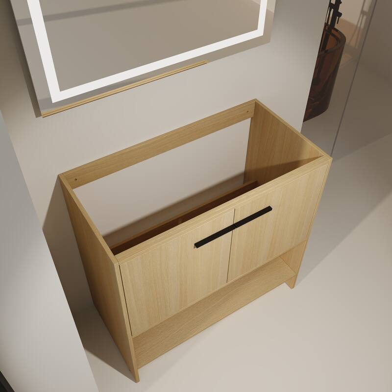 GDFStudio - Lisbon Modern Minimalist Freestanding Bathroom Vanity Cabinet with Soft Close Doors, Open Shelf, Sink NOT INCLUDED