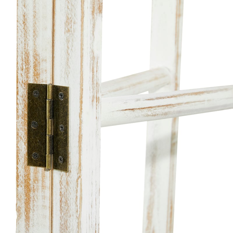 Wood Ladder 15 Rung Ladder with 3 Panels - White - Roche River Decor - 2"Wx48"Lx71"H