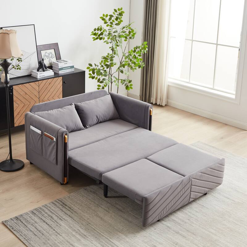 54Inch Convertible Sleeper Sofa with Pull Out Bed and 2 Arm Pockets