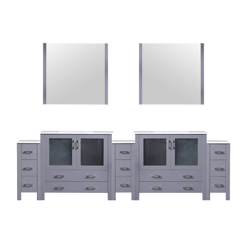Volez Double Bath Vanity with Side Cabinets, White Ceramic Top and Mirrors - 108 - Dark Grey