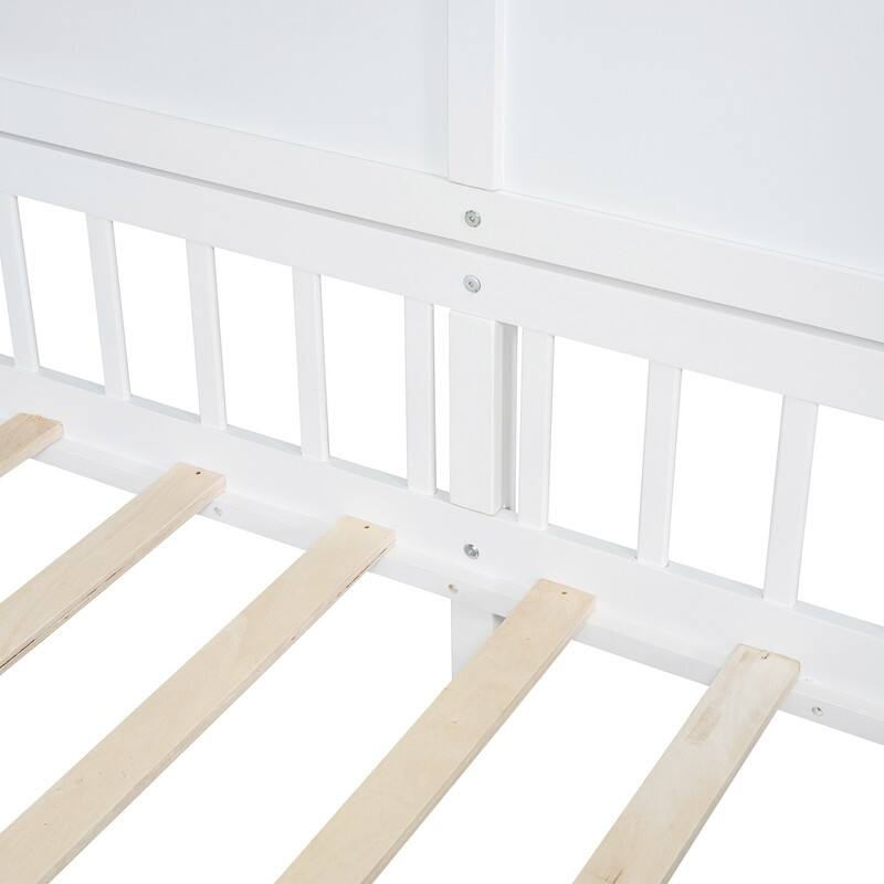 Twin Size House Bed with Shelves, House Bed with Window and Sparkling Light Strip on the Roof