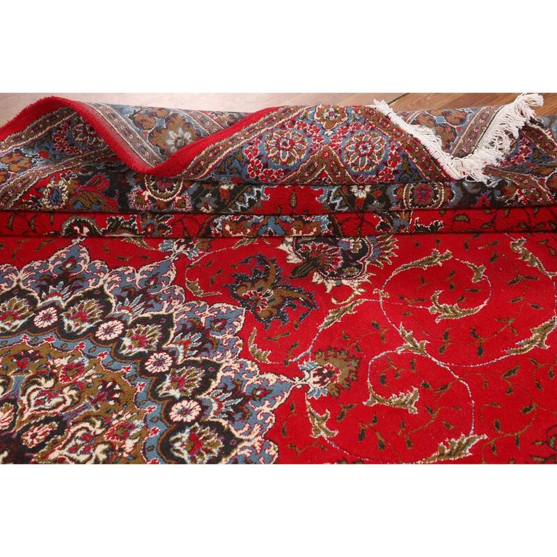 Traditional Red Kashan Turkish Area Rug Medallion Machine Made Carpet - 9'7" x 12'11"