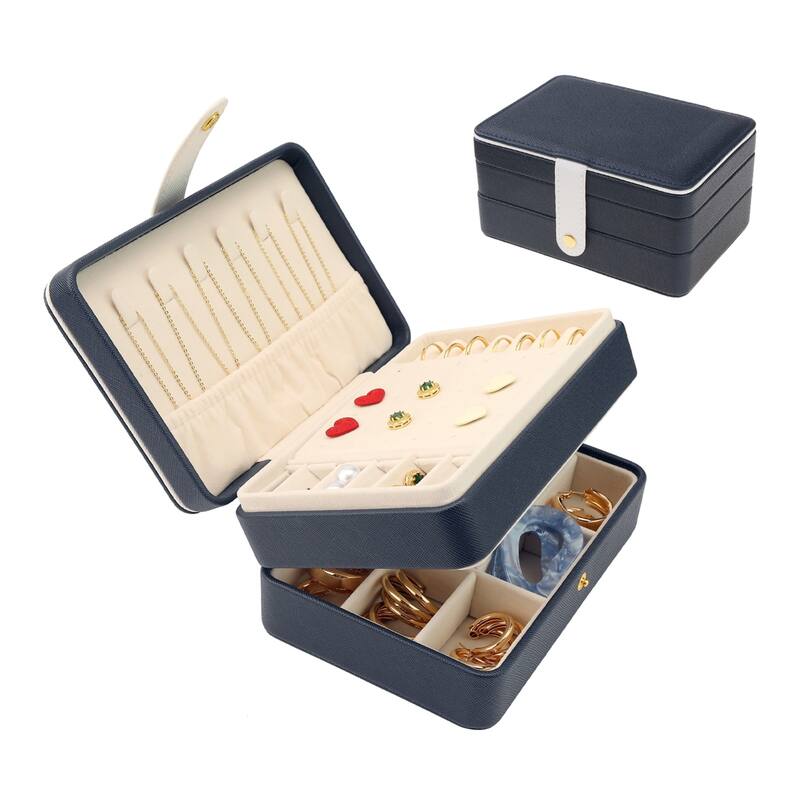 2 Layer Jewelry Box for Women Girls Birthday Gifts, PU Leather Jewelry Organizer Case with Drawer, Removable Jewelry Storage
