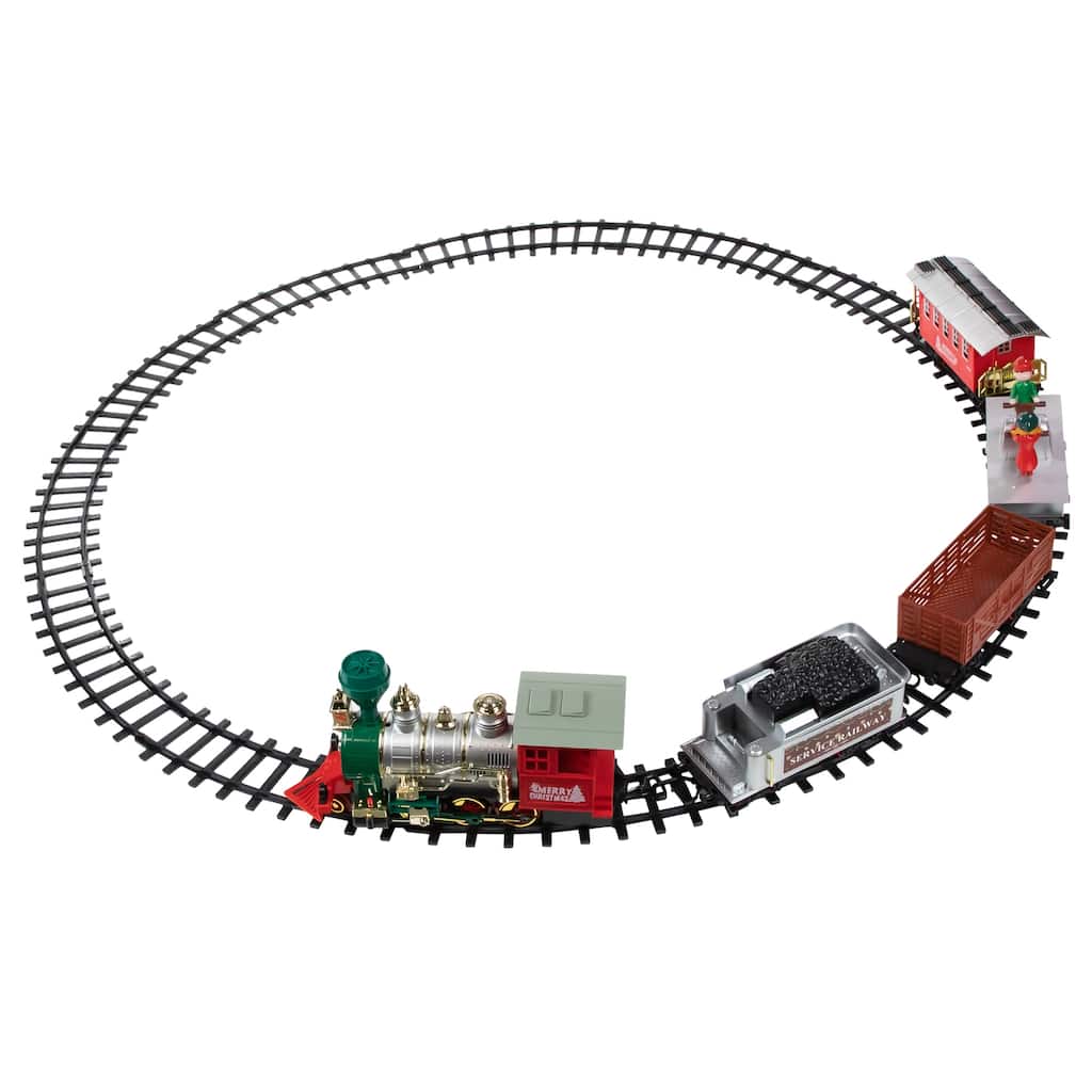 35pc Silver and Red Battery Operated Lighted and Animated Classic Train Set with Sound - 13"