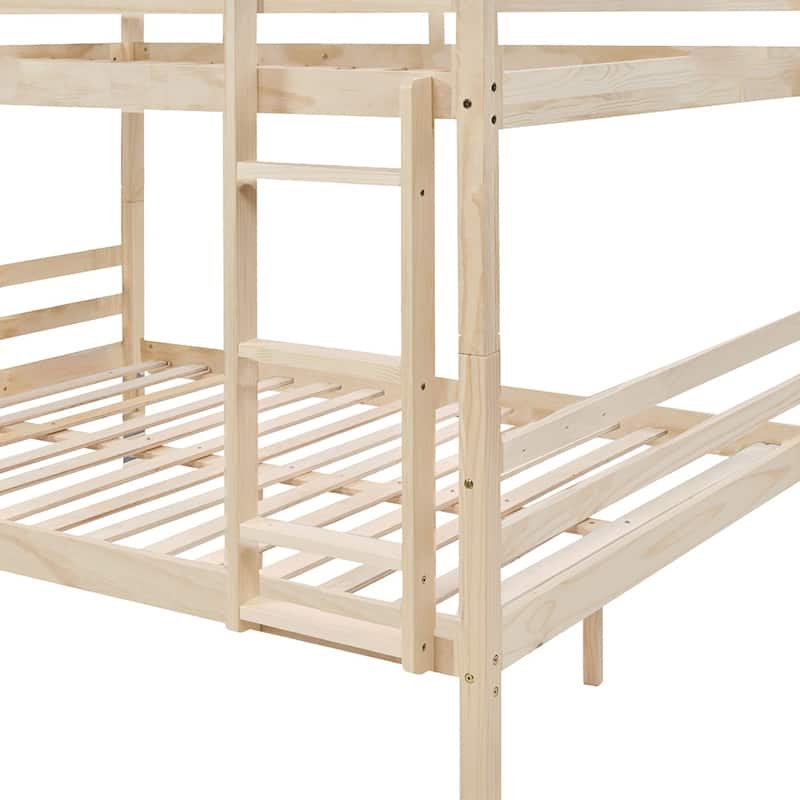 Full over Full Wooden Bunk Bed,High Guardrail,Ladder,Kids Teens,Dorm