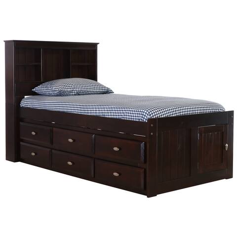 OS Home and Office Furniture Model 2920-K6-KD Twin Bookcase Bed with Six Drawers in Dark Espresso