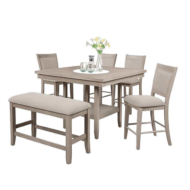 Filu Counter Height Chair Set of 2, White Oak Wood, Light Gray Fabric