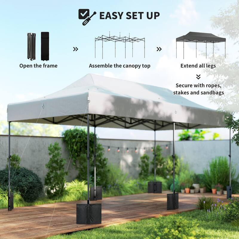 Outsunny 10 x 20 ft Pop Up Canopy Tent, Heavy Duty UPF50+ Outdoor Portable Instant Canopy Shelter with Wheeled Carry Bag