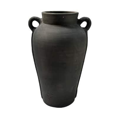 Terracotta Vase Natural Black H 16.3" & Dia 8.5" - Black