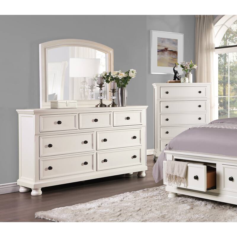 4pc Bedroom Set White Finish Furniture Bed Dresser Mirror Chest