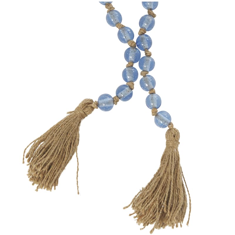 Glass Handmade Round Long Beaded Garland with Tassel with Knotted Brown Jute
