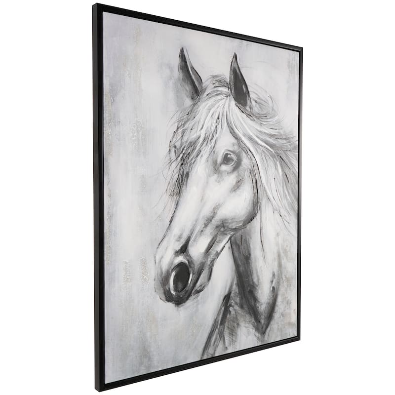 Canvas Horse Hand Drawn Inspired Shaded Framed Wall Art with White Background - Black - Roche River Decor