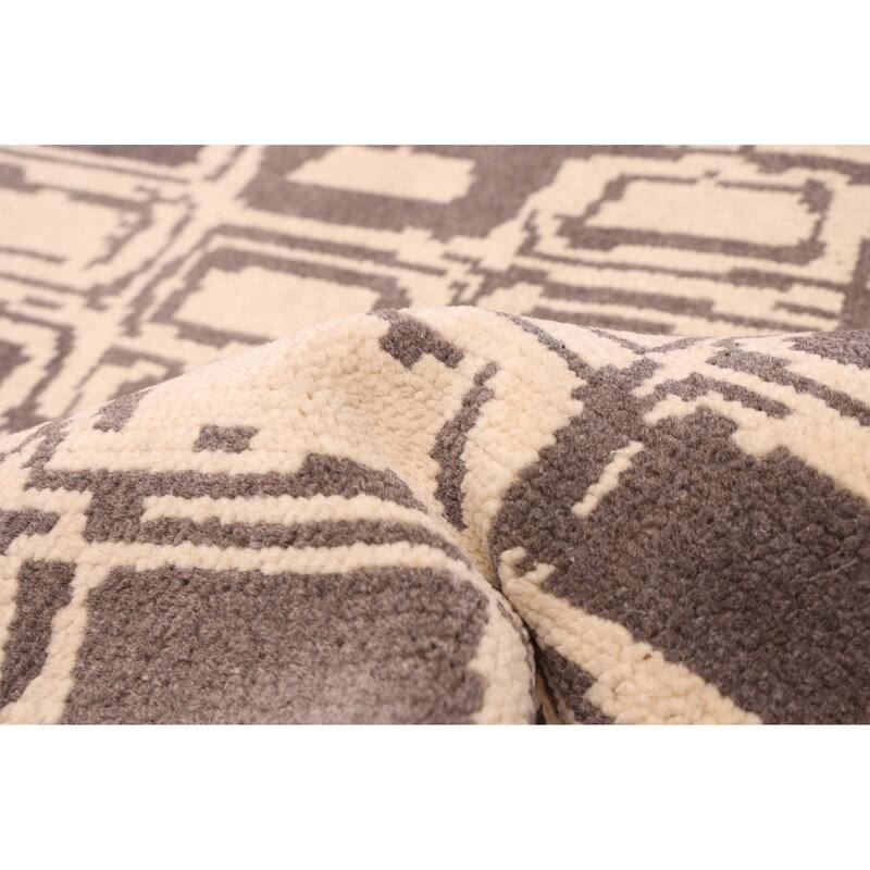 ECARPETGALLERY Hand-knotted Tangier Cream, Dark Grey Wool Rug - 5'3 x 7'10