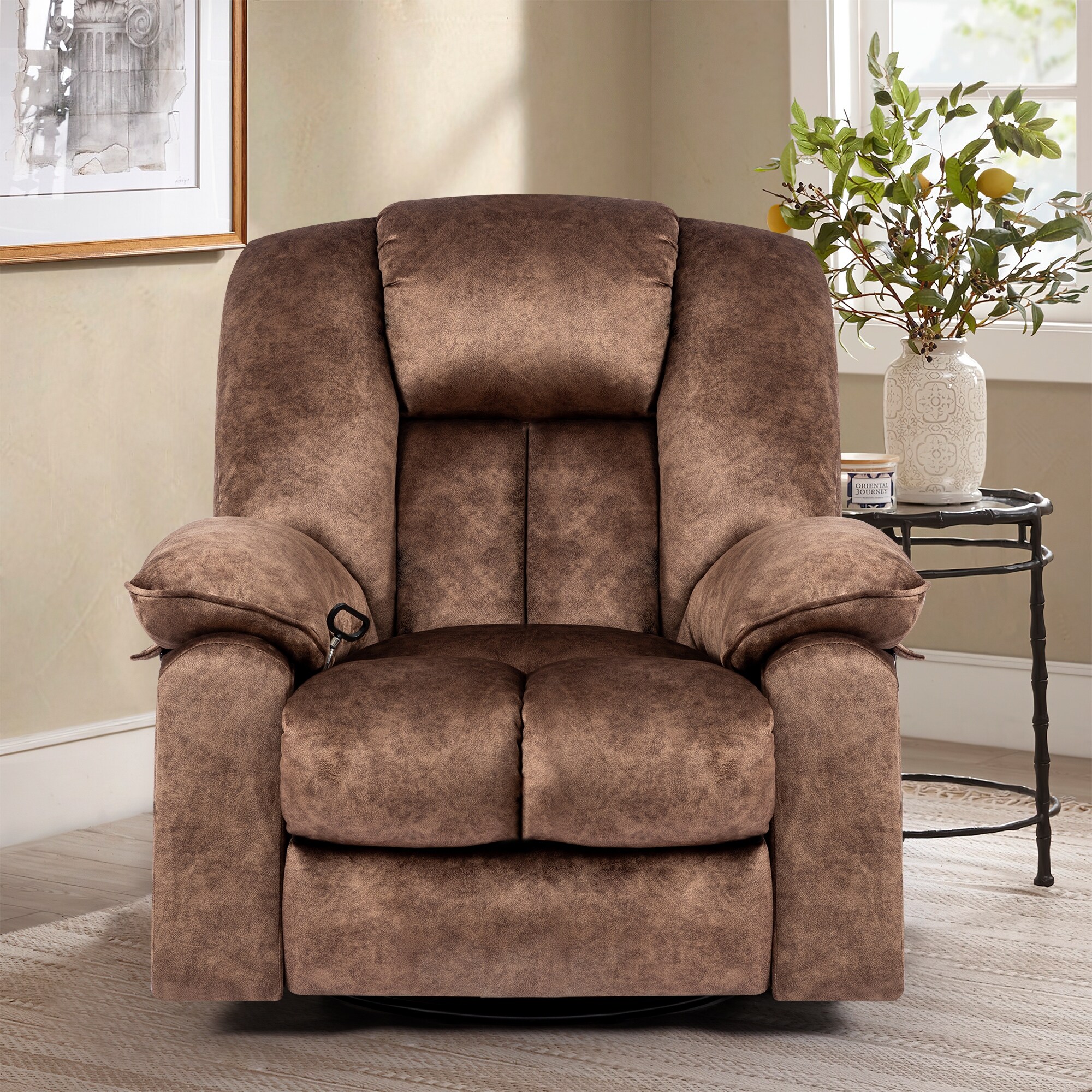Velvet Oversize Swivel Rocker Recliner Chair with Massage Heating