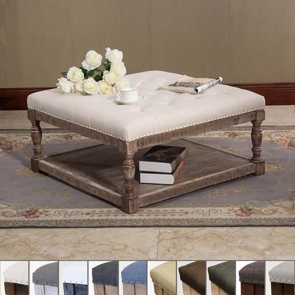 slide 1 of 21, Cairona Tufted Textile 34-inch Shelved Ottoman Table