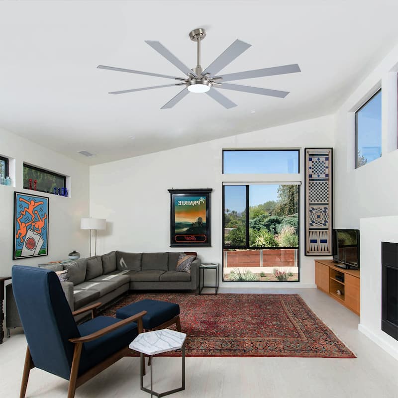 72 Inch Ceiling Fan With Light Kit 3 Color Dimmable LED, DC 6 Speed ,8 PCS Plywood Reversible Blades