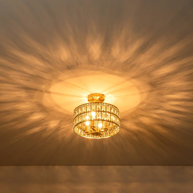 4-Light Modern Vintage Drum Crystal Semi-Flush Mount Ceiling Light