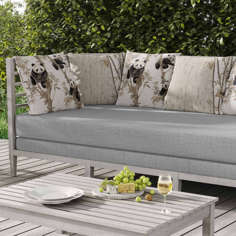 Climbing Panda Indoor/Outdoor Reversible Throw Pillow Beige and Black