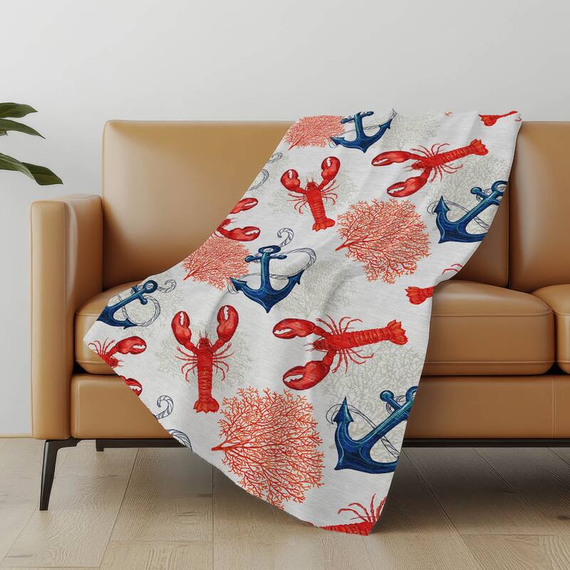 Premium Machine Washable ASB149 Lobster Anchor Sherpa Throw Blanket - Ivory - 4'2" x 5'10"