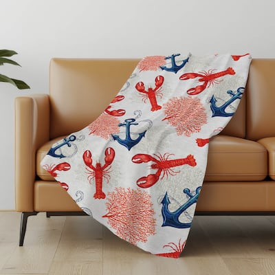 Premium Machine Washable ASB149 Lobster Anchor Sherpa Throw Blanket