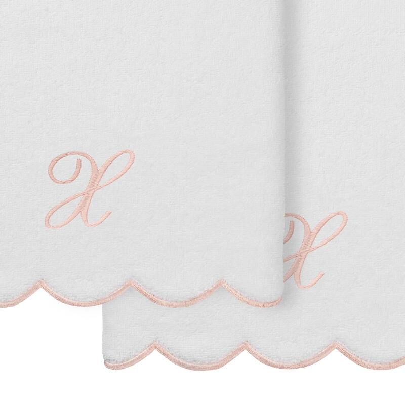 Authentic Hotel and Spa 100% Turkish Cotton Pink ADORNIA Scallop Personalized 2 Piece Bath Towel Set - 2 Bath Towels