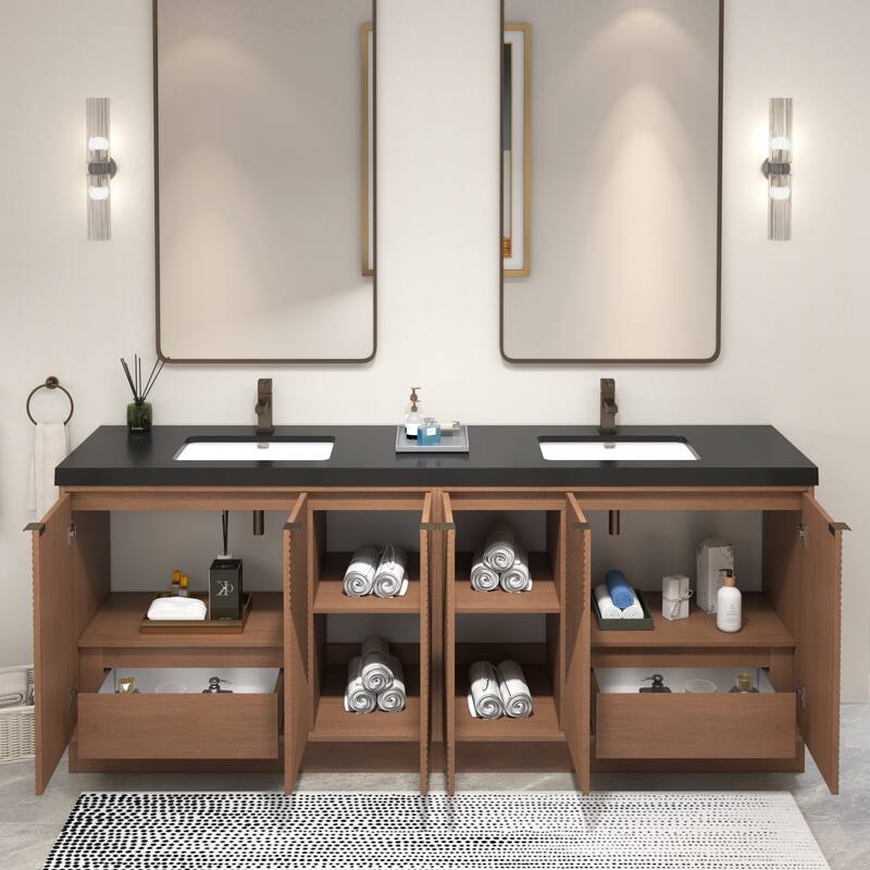 Milano 84" Freestanding Bathroom Vanity with Double Black Acrylic Sink