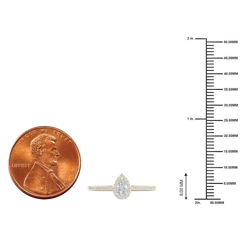 1/3ct TDW Pear Diamond Halo Engagement Ring in 10k Gold for Women