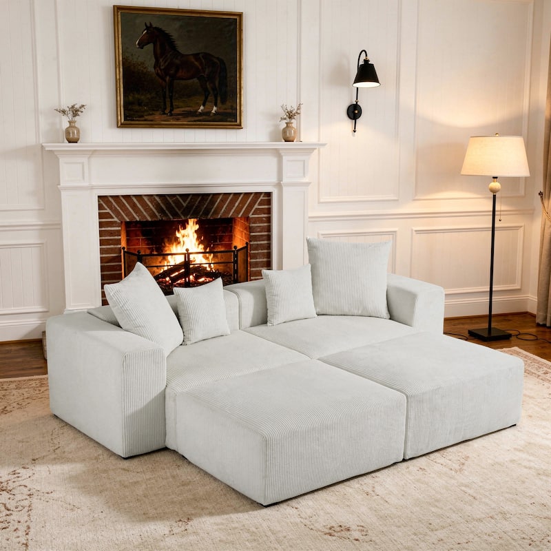 Corduroy Upholstered Modular Sectional Sofa with Ottoman