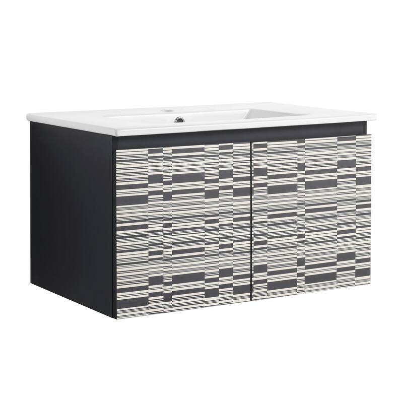 30" Floating Wall-Mounted Bathroom Vanity with Soft-Close Door Hinges, Ceramic Sink & Ample Storage