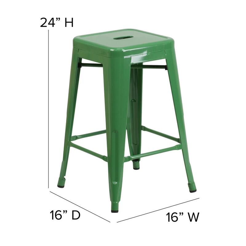 24" High Backless Metal Indoor-Outdoor Counter Height Stool w/Square Seat