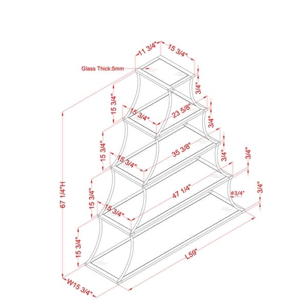 dimension image slide 0 of 3, Gliny Contemporary Glass Shelves Open Back Bookcase by Furniture of America