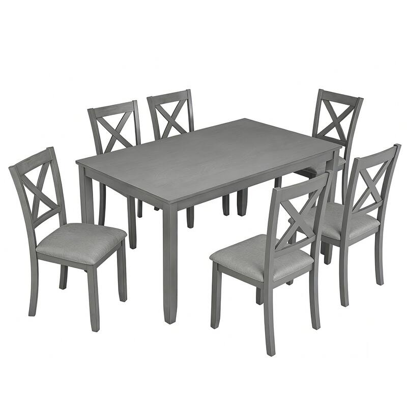 7-Piece Dining Set, 58.5" Wood Dining Table with 6 Padded Chairs