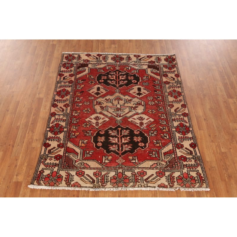 Hand Knotted Oriental 100% Wool Carpet Traditional Medallion Oranges & Rust Bakhtiari Area Rug - 6' 1'' X 4' 11''