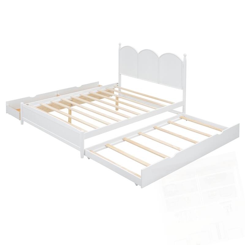 Queen Size Platform Bed With with 2 Big Drawers and Twin XL Size Trundle