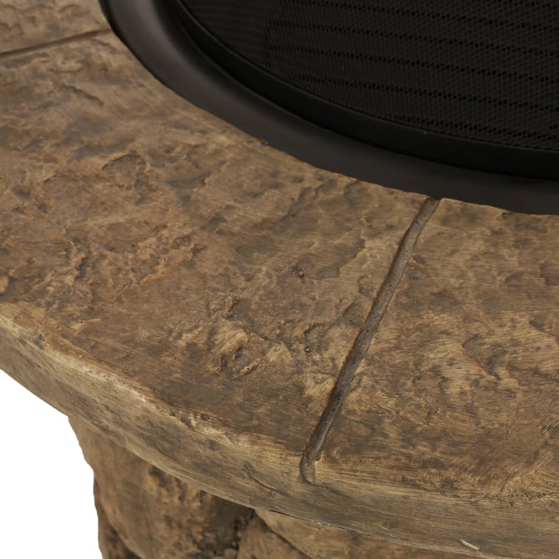 Micah Outdoor Natural Cement Lightweight Concrete Wood Burning Fire Pit by Christopher Knight Home