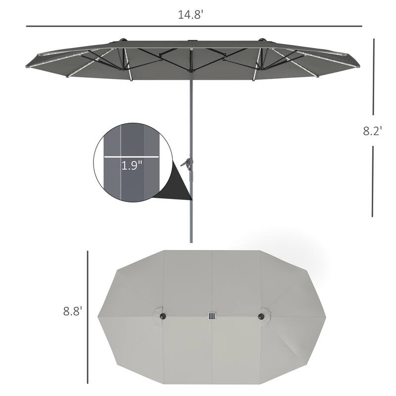 Solar Powered LED Patio Umbrella with UV Protection Outdoor Garden Patio Umbrella with LED Lights Crank Lift