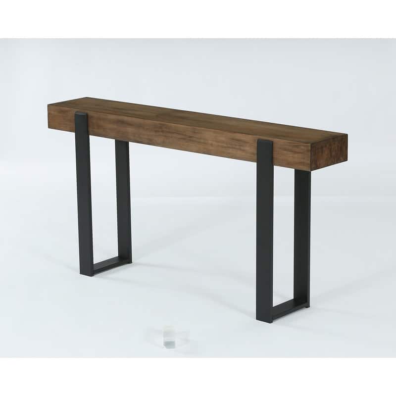 63 Inch Long Entryway Console Table, Solid Wood Top and Metal Legs