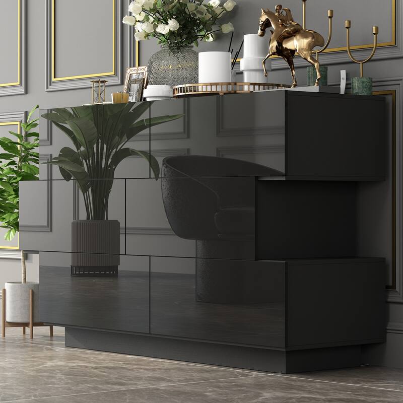 6 Drawers Dresser High Gloss Dresser Chest Off-Set Design Buffet