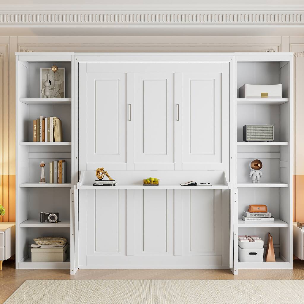 Murphy Bed With Desk And Bookshelf, White