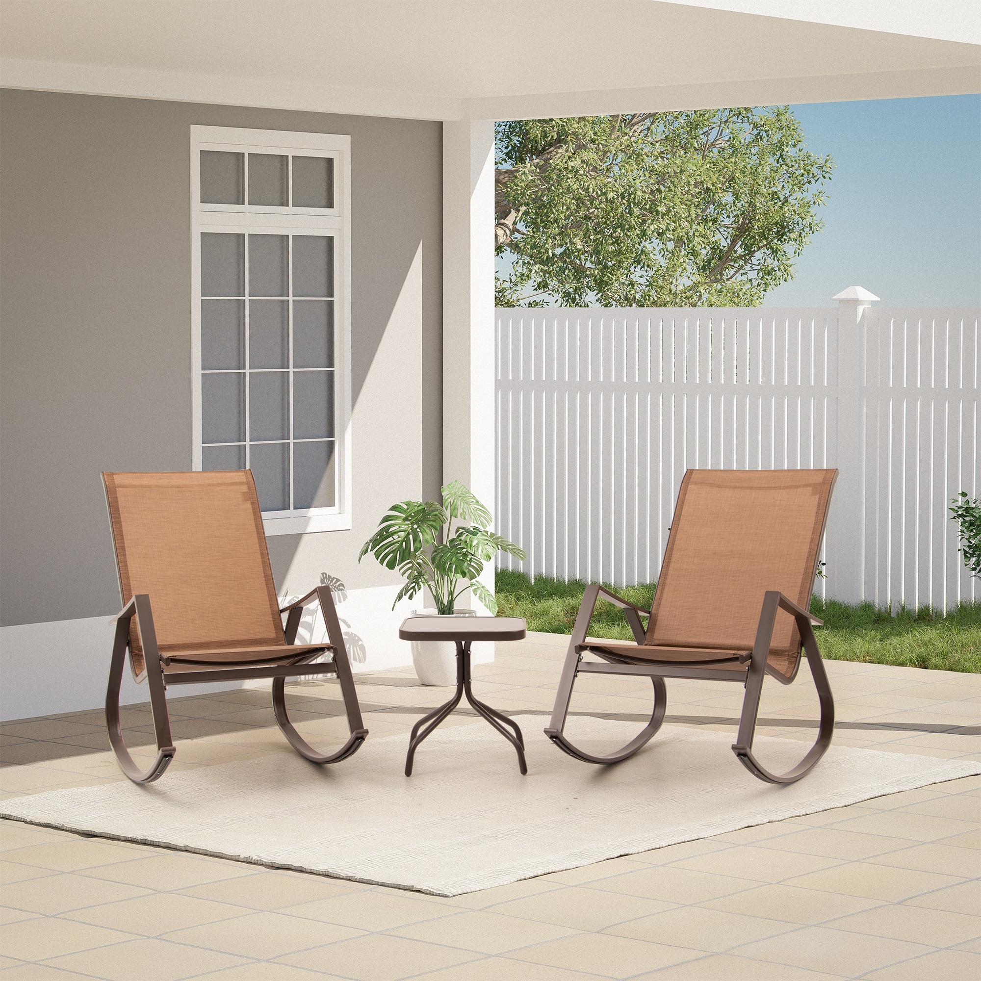 Pellebant 3 Piece Patio Rocking Steel Bistro Set With Square Table