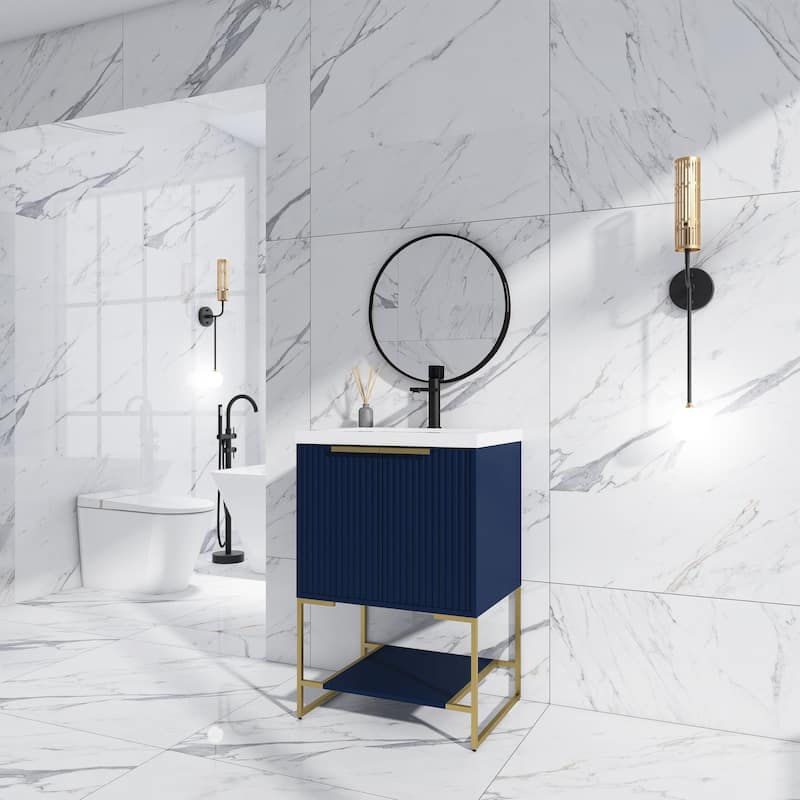 24"/30" Plywood Freestanding Bathroom Vanity Set with White Sink