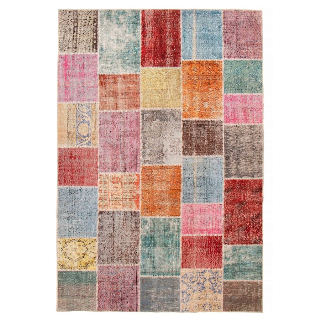 ECARPETGALLERY Hand-knotted Color Transition Patchwork Multi Color Wool Rug - 6'9 x 9'9