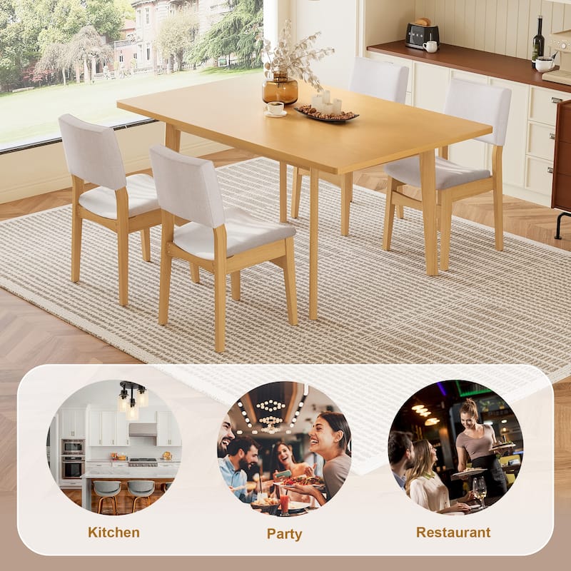 Farmhouse Dining Table Set for 4, Wooden Dining Roon Table and Wood Chairs, 5-Piece Modern Dining Set with 4 Upholstered Chairs