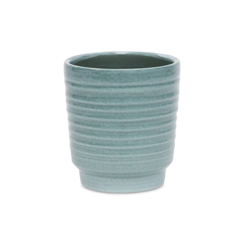 Celadon Gray Ceramic Rippled Planter - Green