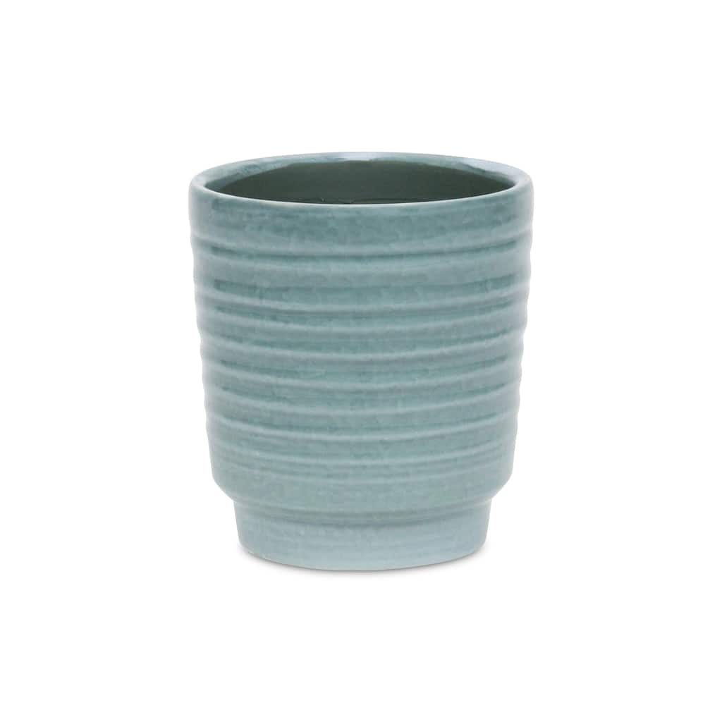 Celadon Gray Ceramic Rippled Planter