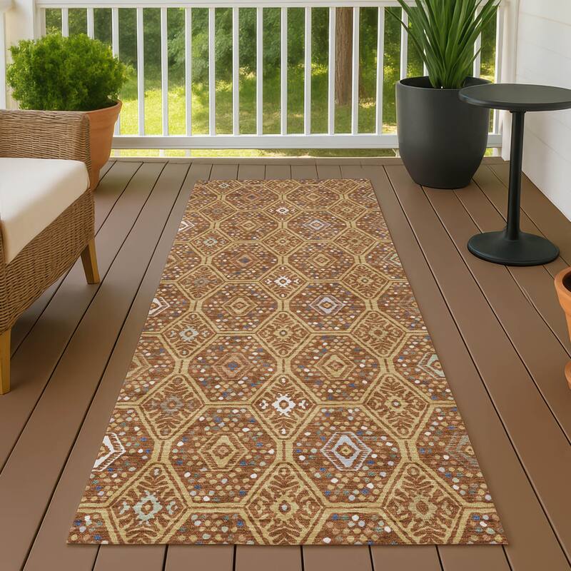 Machine Washable Indoor/ Outdoor Modern Hexi Chantille Rug - Gold - 2'3" x 7'6"