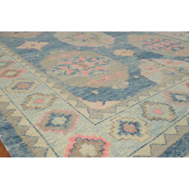 Hand Knotted Oriental 100% Wool Carpet Transitional Geometric Navy Blue & Blues Oushak Area Rug - 10' 7'' X 7' 11''